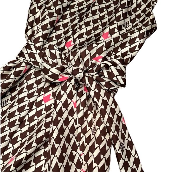 Lilly Pulitzer Sleeveless Brown / Pink Geometric Print Silk Dress With Pockets 4 - Picture 5 of 13